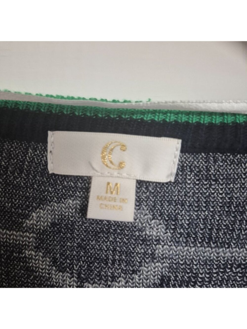 C by Bloomingdales Women's Navy & White Chain Pattern Open Front Cardigan - Picture 3 of 7